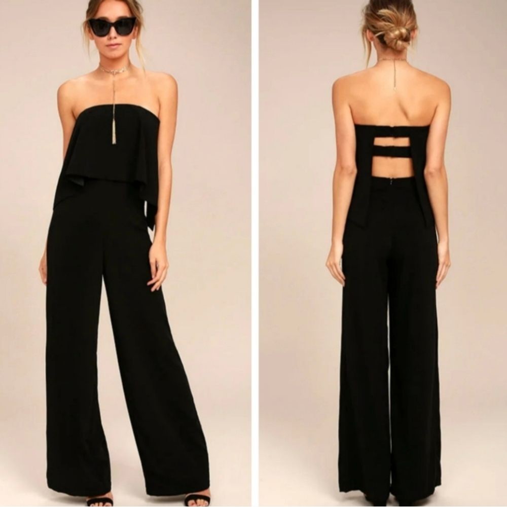 Lulus Black Strapless Cutout Wide Leg Jumpsuit